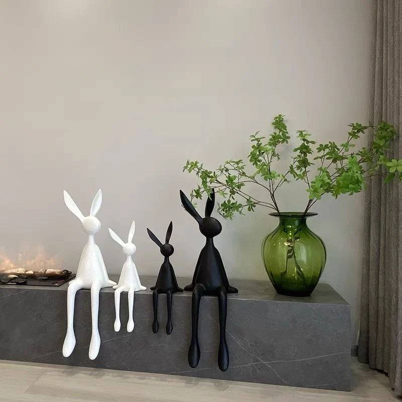 

modern living room hotel lobby creative black and white long ears sitting rabbit sample room soft decoration ornaments gift box