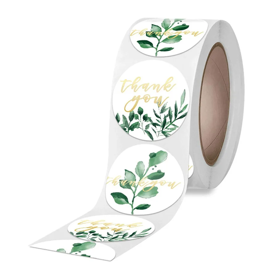 1.5-дюймовые зеленые листья наклейки "Спасибо" для упаковки свадебных подарков, декорирования вручных подарков и бизнеса.