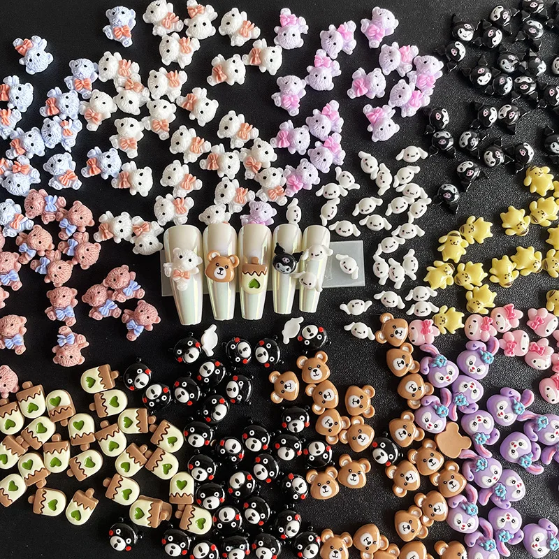 

10Pcs Kawaii Sanrioed Anime Cartoon series mymelody Cinnamoroll Kuromi cute fashion Resin Mini Nail Ornaments Decoration Gift