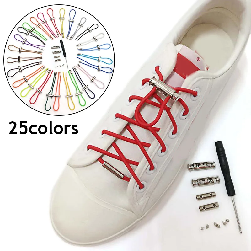 

1 Pair No Tie Shoe Laces Elastic Shoelaces Round Metal Buckle Kids Adult Quick Lock Shoelace Leisure Sneakers Lazy Lace 100cm