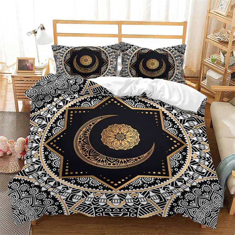 

Moon And Mandala Duvet Cover Nebula Astrology Bedding Set Microfiber Exotic Floral Quilt Cover Queen For Kids Teen Ramadan Decor