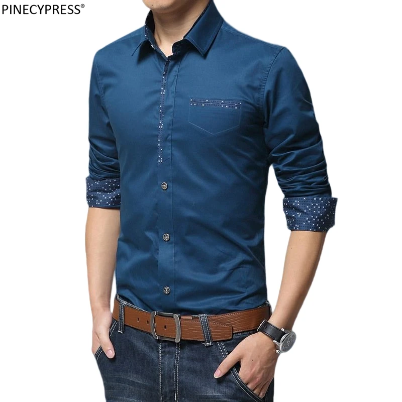 

100% Cotton Spring Autumn Man Single Breasted Male Navy White Grey Long Sleeve Solid Business Formal Men Dress Shirt