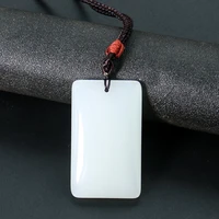 natural gemstone white jade necklace for women men rectangle jasper pendant safey lucky tag amulet sweater chain unisex jewelry