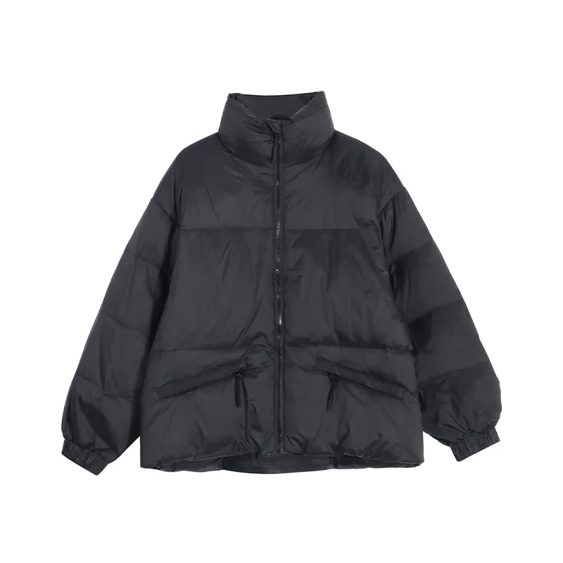 Down Jacket Women's Short Winter Loose Cotton Clothing Solid Color Casual Thick Standing Collar Warm White Eiderdown Coat