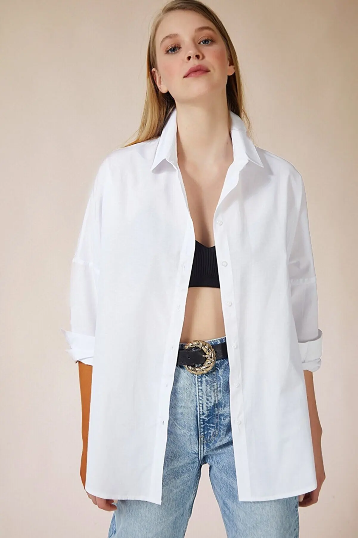 

Woman White Oversized Long Basic Shirt Summer women's Shirts Fashion women's Blouses women's Blouses 215099140