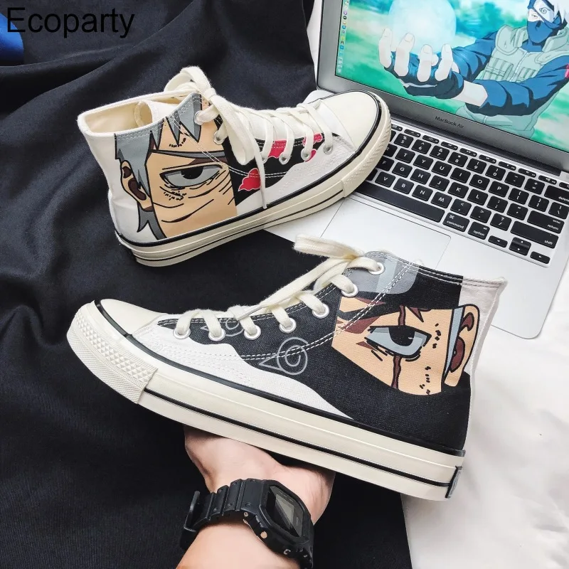 

Холщовые кроссовки для косплея Какаси для мужчин и женщин, высокие кеды с мультяшным принтом, молодежная уличная одежда в стиле хип-хоп, нин...
