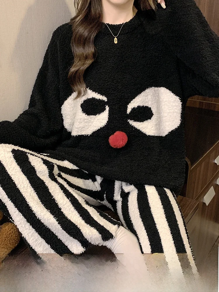 Женская полубархатная пижама зимняя утолщенная флисовая подкладка коралловый