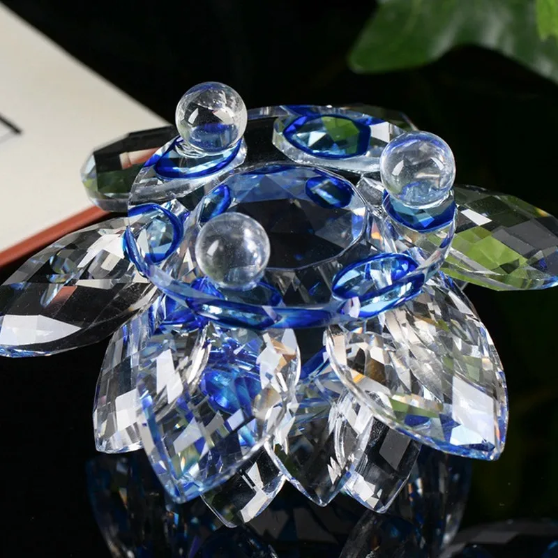 

Lotus Crystal Glass Figure Paperweight Ornament Feng Shui Decor Collection