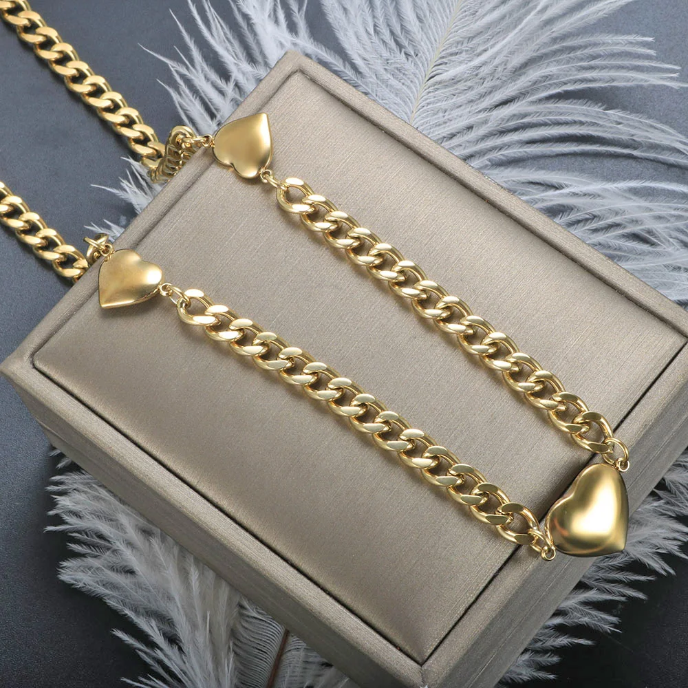

Love Heart Pendant Big Thick Exaggerated Gold Plated Chain Necklace for Ladies Women Stainless Steel Fashion Wholesales Jewelry