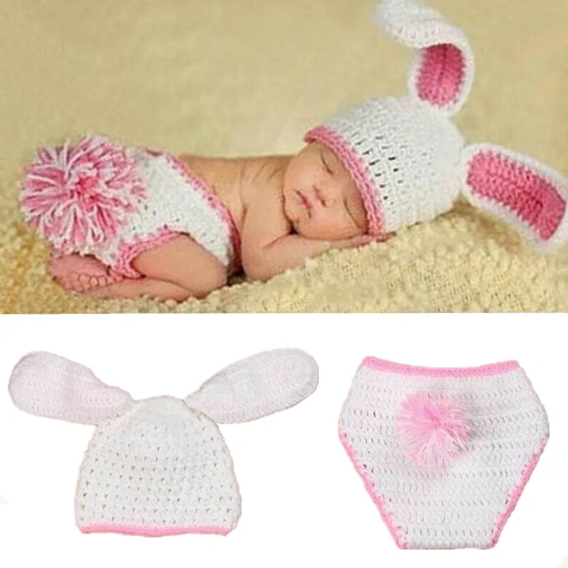 Трикотажная шапка и подгузник для новорожденных с кроликом |