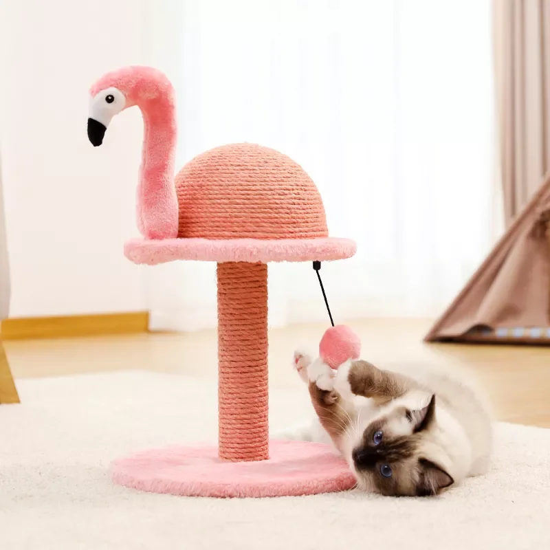 

2022New Animal Shaped Cat Scratching Post Flamingos Cute Cat Tree Tower with Sisal Rope for Indoor Cats House Furnitures Climbin