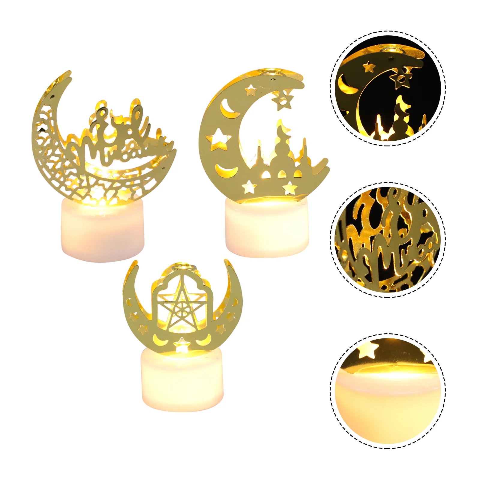 

3Pcs Muslim Lamps LED Glowing Eid Mubarak Adornments Iron Festive Ornaments