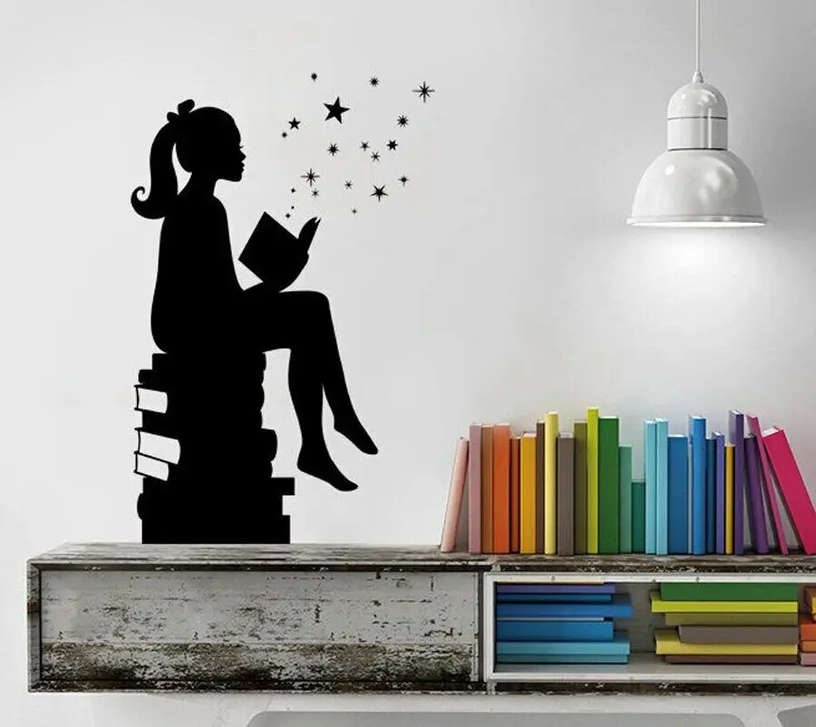 Волшебная Наклейка на стену с изображением девушек, книг для чтения, виниловые художественные наклейки для спальни, школ, классных комнат, библиотеки, украшение для комнаты, Фреска G173