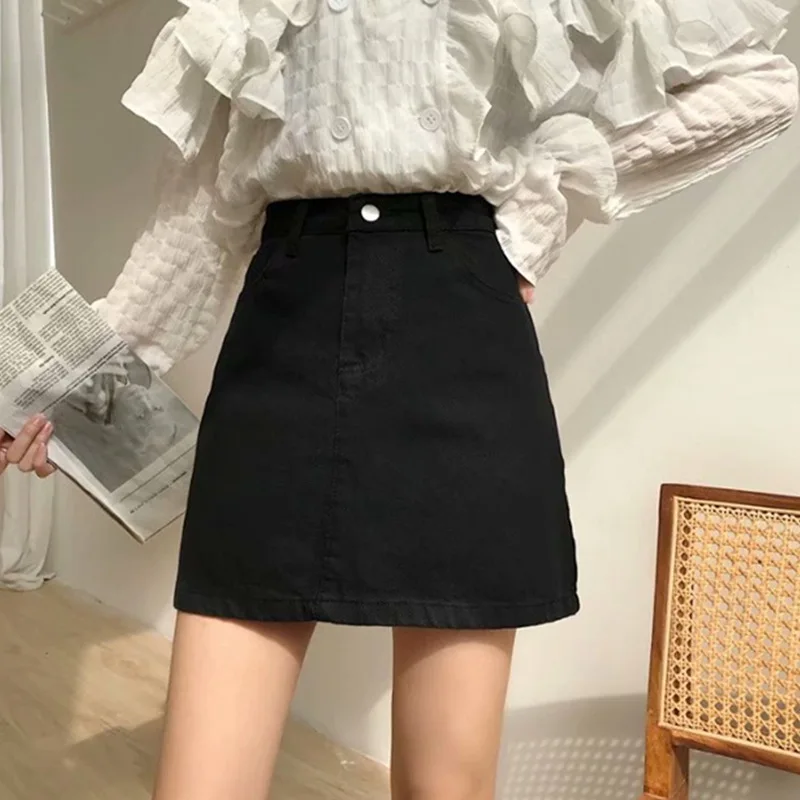 

Women's Casual Black Denim Skirt High Waist Mini Skirts A-Line Dress Summer Wrapped Hip Short Skirt Streetwear Daily Skirts 2023