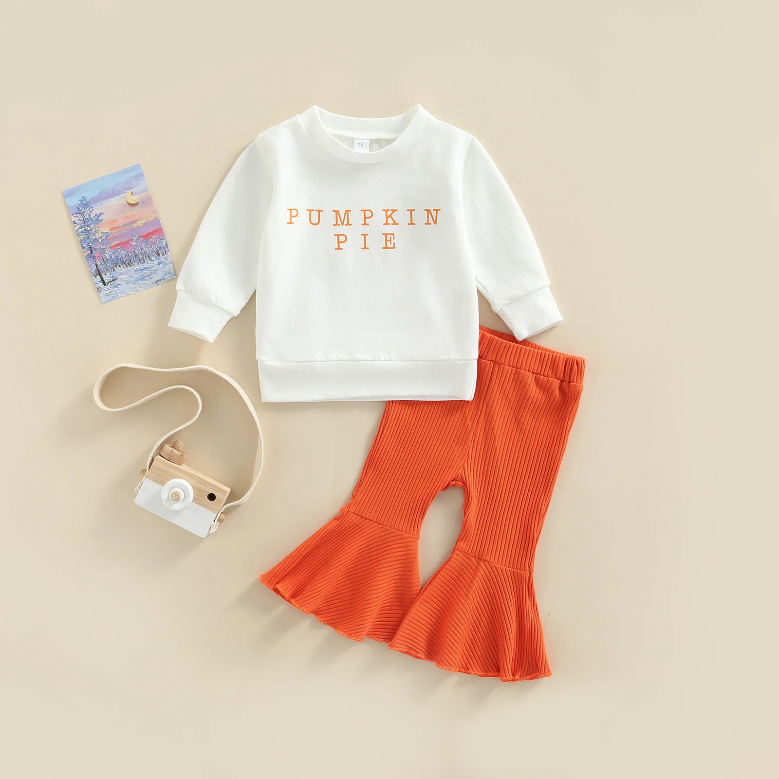 

Baby Pants Set Halloween Letters Long Sleeve Round Neck Sweater Tops + High Waist Flared Trousers
