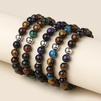 oaiite 8mm natural yellow lapis lazuli tiger eye stone bracelet for men women adjustable braceletsbangles healing beads jewelry