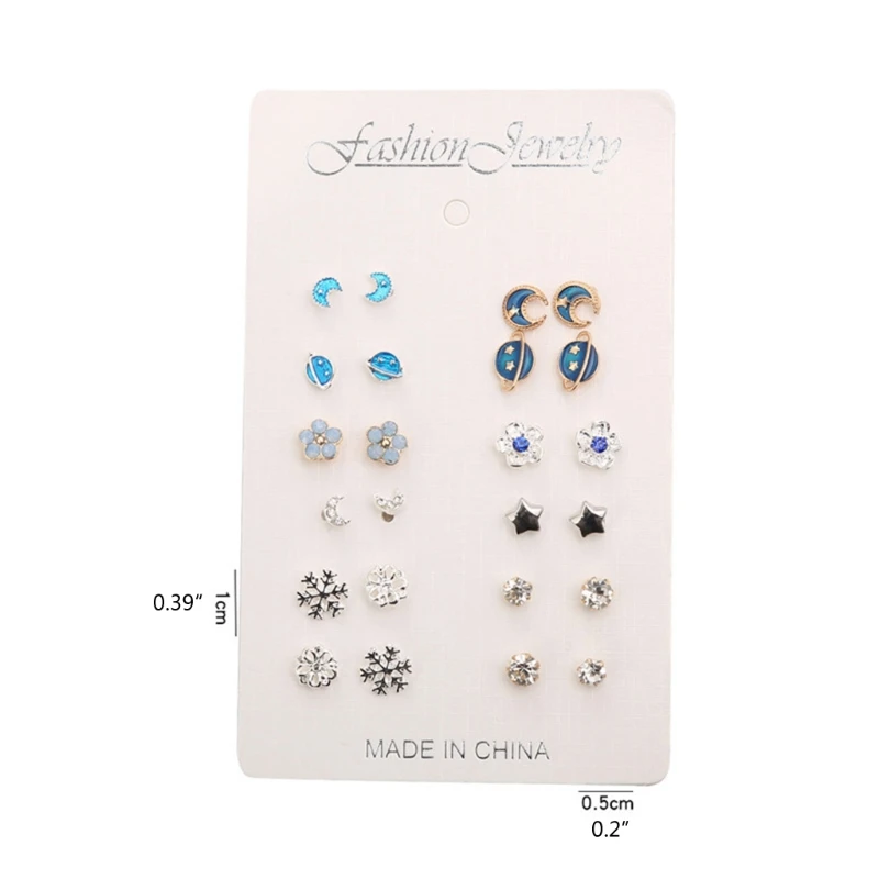 12 пар милых серег-гвоздиков с несколькими пирсингами луна звезда планета