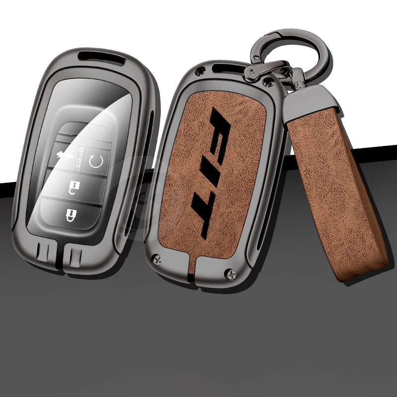 

Stylish Leather Zinc Alloy Car Key Full Cover Case For Honda Fit Hybrid 4 Buttons Holder Keychain Key Fob Keyless Accessories