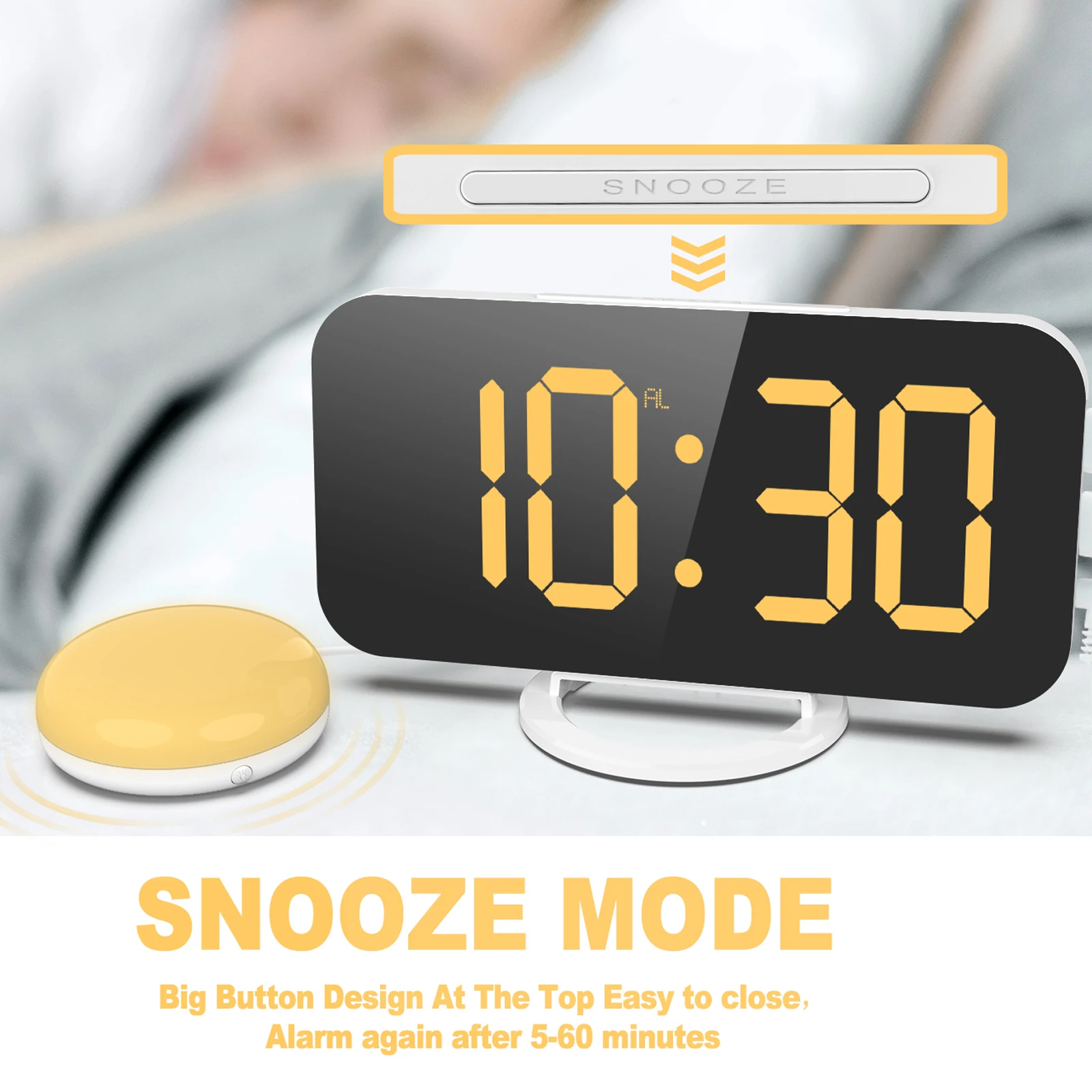 Large Number Display Led Electric Alarm Clocks Mirror Surface For Bedroom Desktop Office