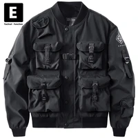 multi pocket cargo jacket men black bomber jacket coat streetwear tactics techwear male autumn function jackets big size