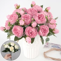 1pc simulation artificial flower plastic plant silk peony 5 fork holding flowers fake flowers wedding decoration photo props