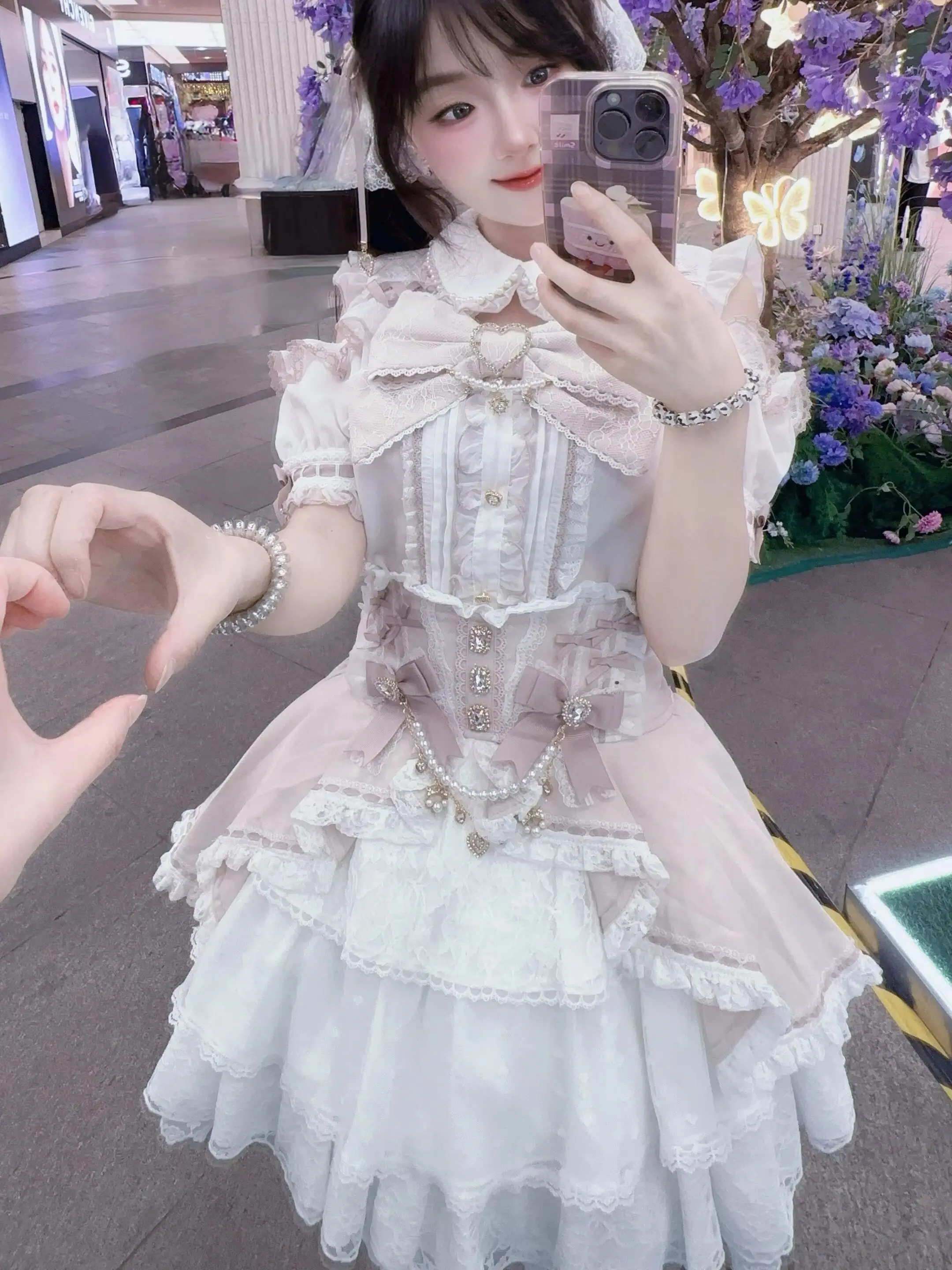 Фото Мини-юбка Kawaii Jirai Kei Ryousangata для женщин, японская милая лолита, с высокой талией, оборками, кружевом, многоярусная, в форме трапеции, короткая юбка №5