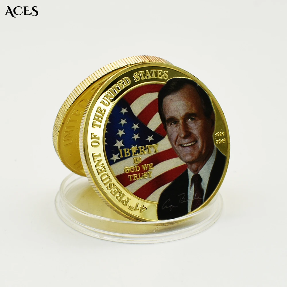 

Us 41st President Gold Plated Coin George H.W. Bush Color Plated Commemorative Coin In God We Trust Challenge Coin Gift