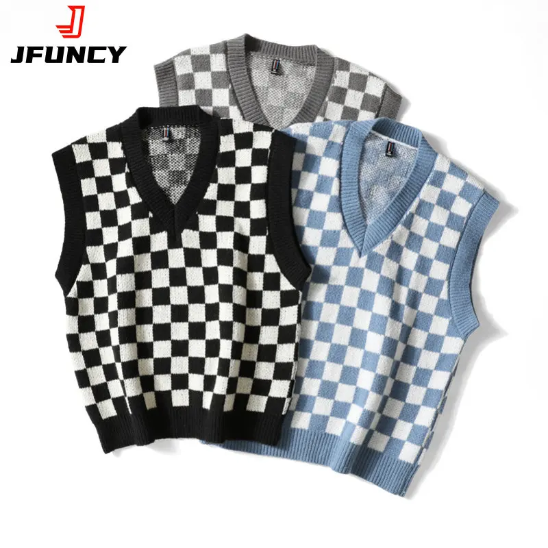 JFUNCY Men Knit Vest Fashion Men's Oversize Knitted Pullover V Neck Sleeveless Sweater Vest Male 2022 Autumn Winter Vests