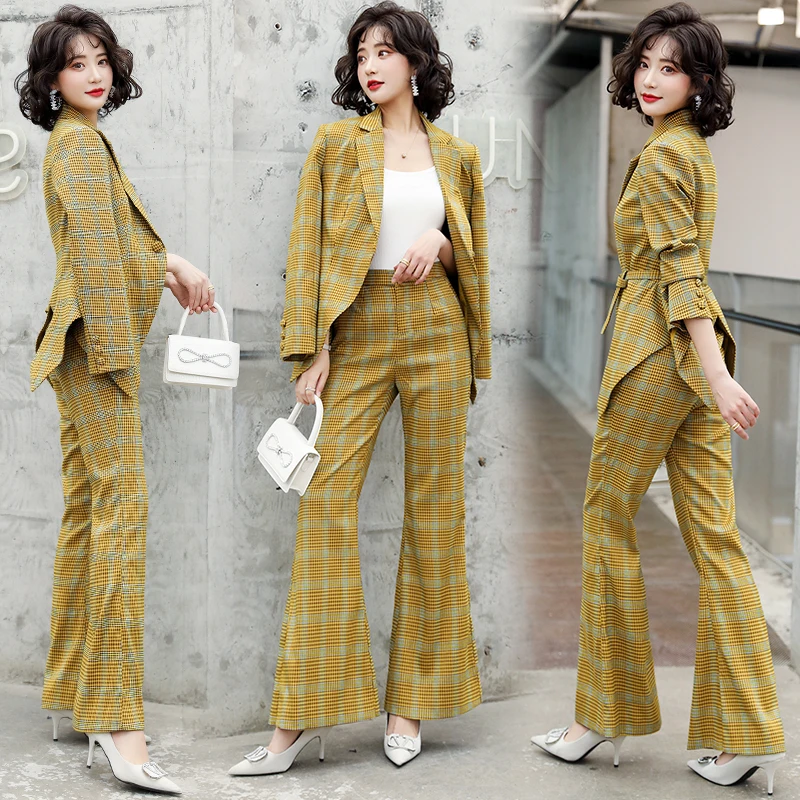 2022 Women Trendy Blazer Suits High Quality Autumn Korean Fashion Stirpes 2 Pieces Clothing Lady Slim One Button Coat + Trousers