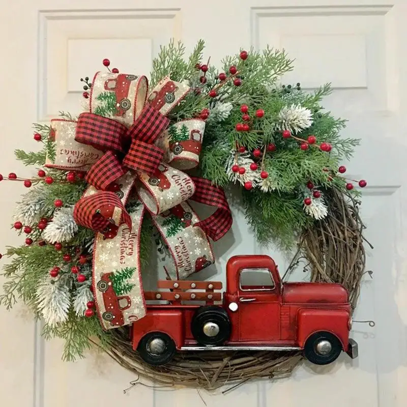 

Artificial Pinecone Christmas Wreath Red Berry Garland Hanging Ornaments Front Door Wall Decoration Merry Christmas Tree Wreath