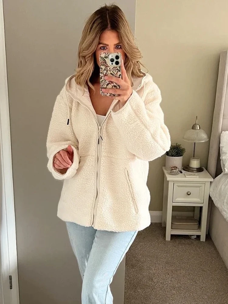 Женская Повседневная однотонная Тедди куртка Foridol с капюшоном пальто карманами