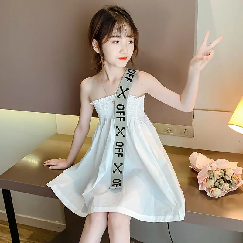 Summer Kids Dress for Girls Avant-garde Design Children's Online Celebrity Girl Strapless Tube Top Suspender Novel |