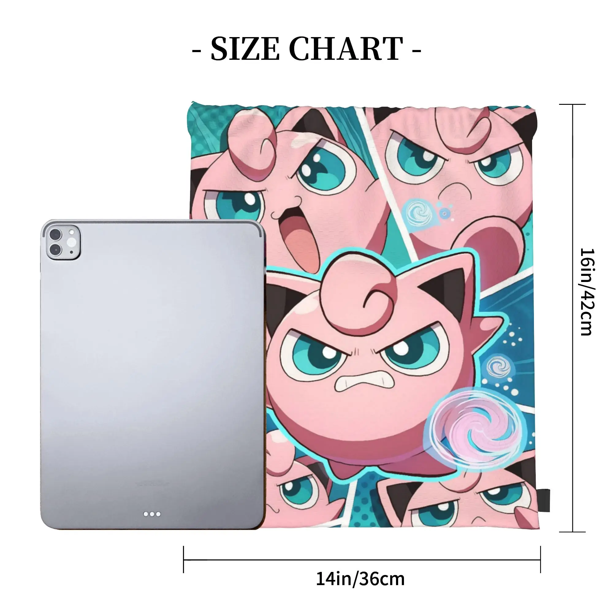 Фото Розовый рюкзак-мешок Jigglypuffs Kawaii на шнурке, спортивная сумка, водонепроницаемый, для велоспорта, 36 см (Ш) x 43 см (В) №3