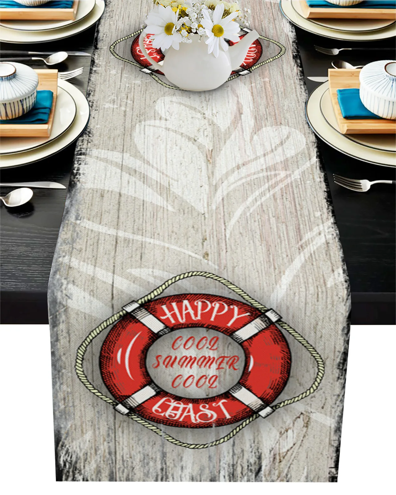 

Спасательный круг, Винтажная настольная дорожка из древесины, украшение для домашнего декора, украшение для обеденного стола, Настольная д...