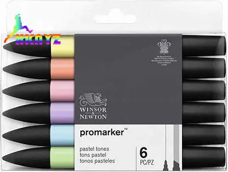 

1sets WINSOR&NEWTON 6 Colors PASTEL ProMarkers Alcohol base ink Twin tips ProfessionalMarker Pen Drawing