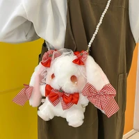 cute strawberry rabbit messenger bag kawaii plushie bead chain backpack lace bow bunny figure satchel bags plush toy for girls