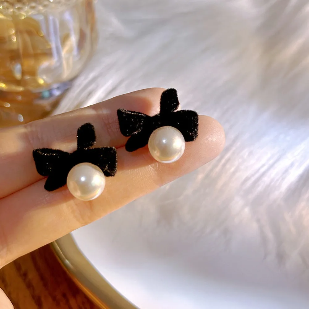 Красный черный бант жемчужные серьги ювелирные аксессуары большие бусины