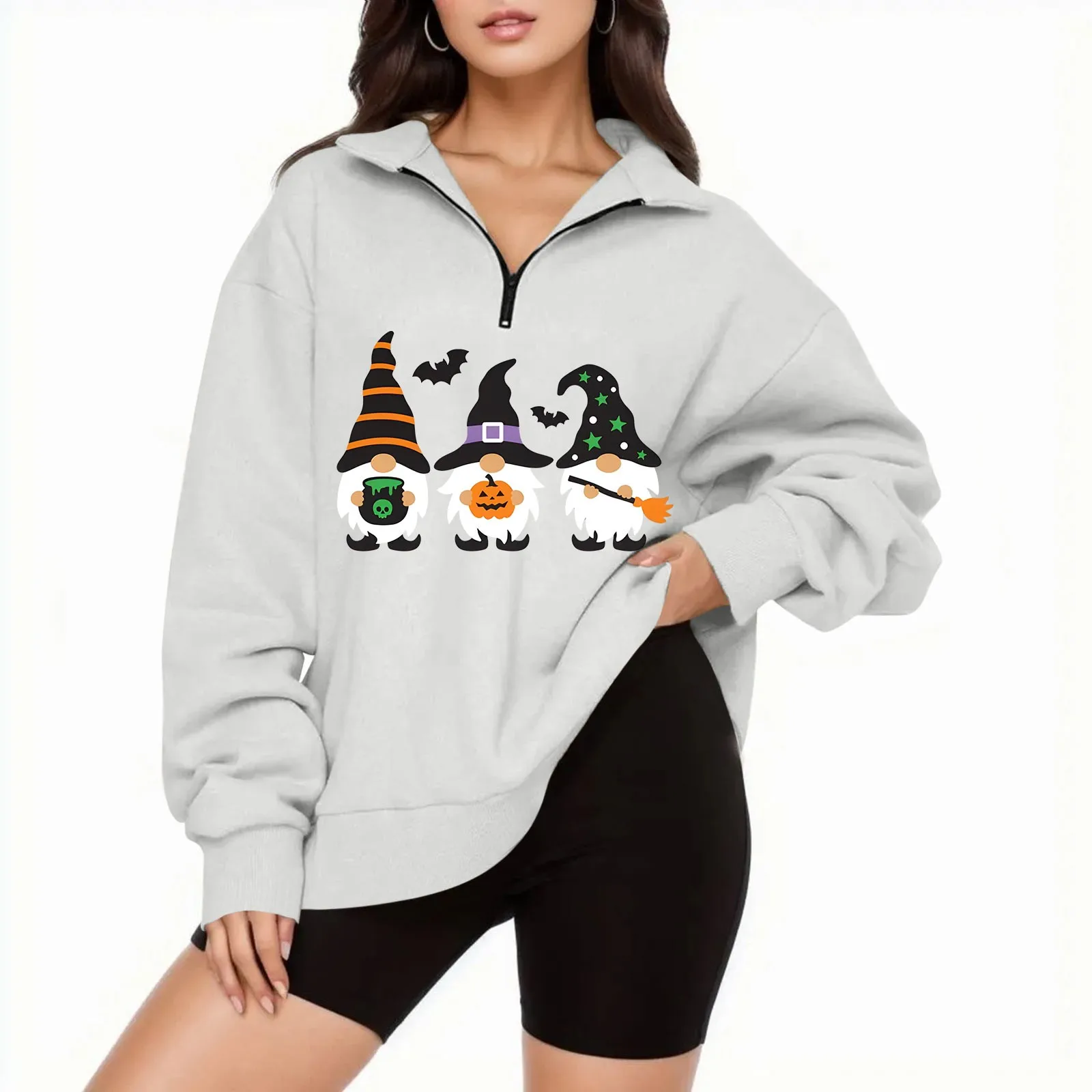 

Женская толстовка большого размера, пуловер на молнии с длинным рукавом, толстовка на молнии, толстовка с капюшоном на Хэллоуин, свитер с принтом, одежда