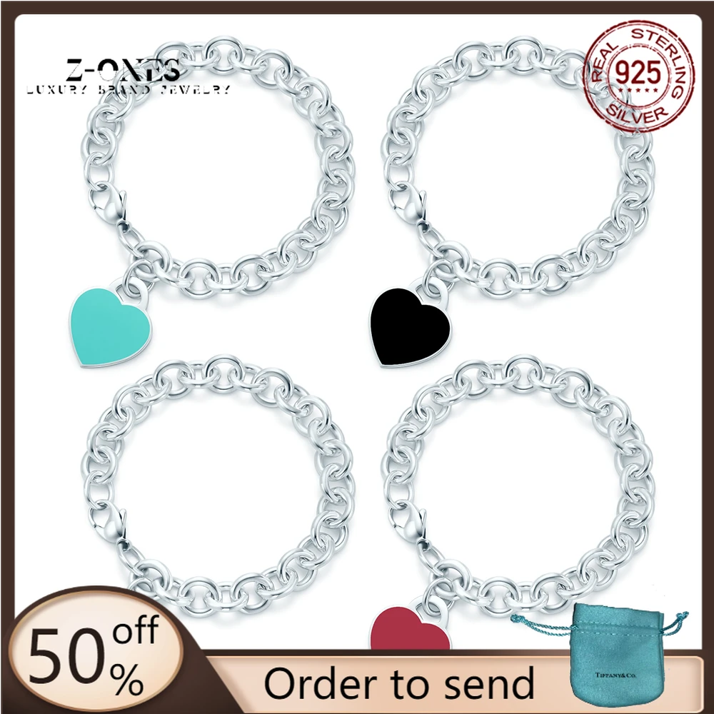 Masculino e Feminino Simples e Generoso Prata Esterlina Esmalte Gota Cola Amor Pingente Lagosta Fivela Pulseira Moda Luxo S925