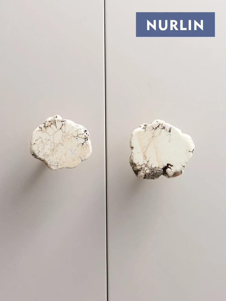 

NURLIN Natural White Turquoise Marble Brass Cabinet Drawer Door Handle knob Wall Clothes cap Hook