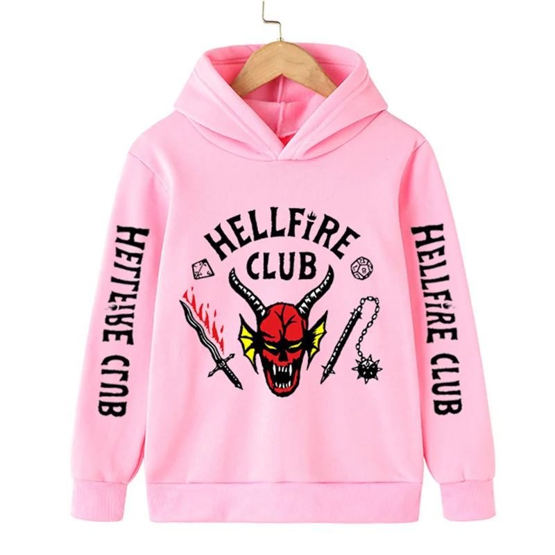 

Children Stranger Things 4 Hoodies Hellfire Club Cotton Pullover for Kids Fashion Boys Girls Long Sleeve Clothes Kids Size 4-14T