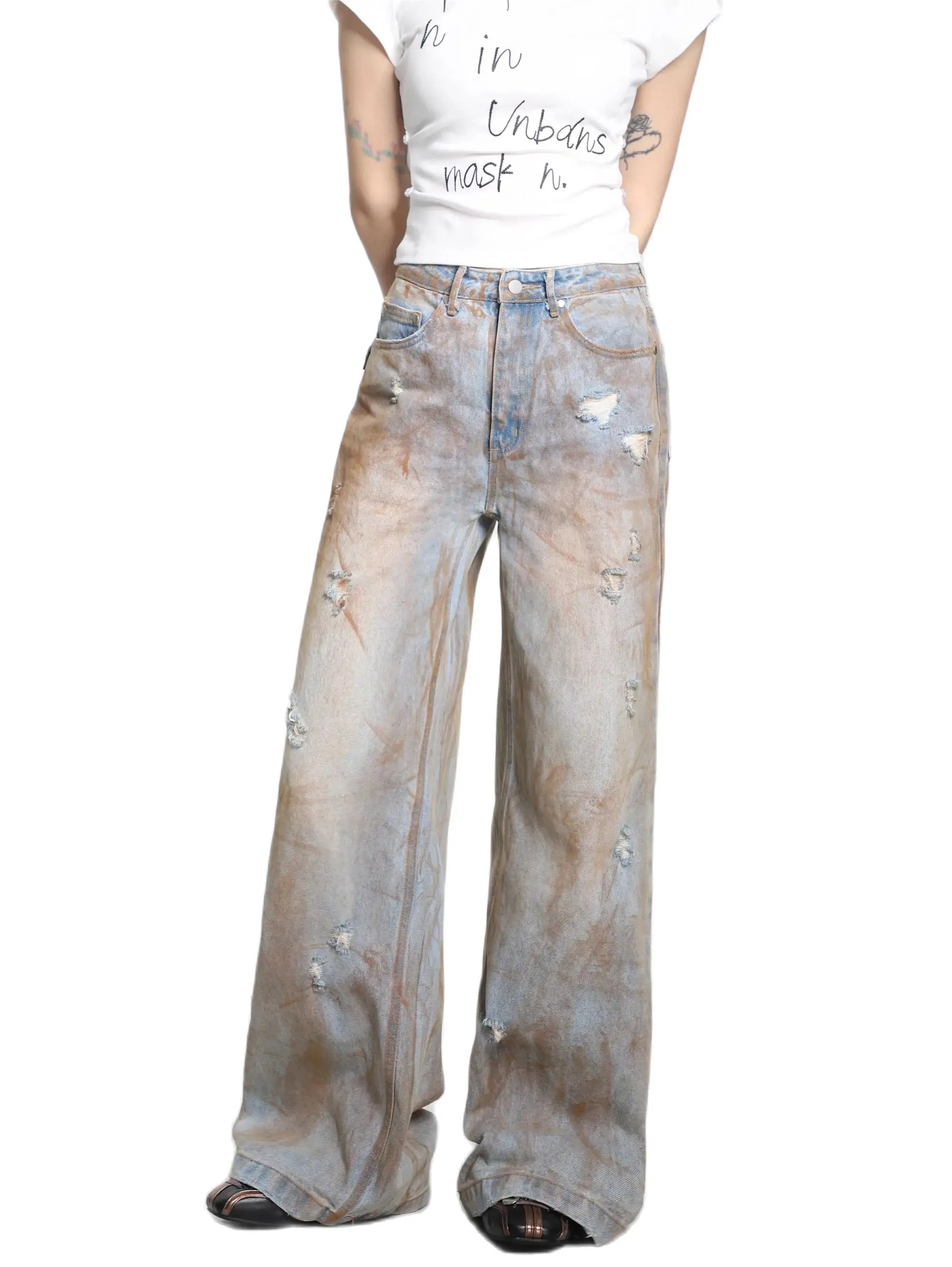 Женские джинсы с завышенной талией прямые мешковатые свободные широкие брюки Y2k