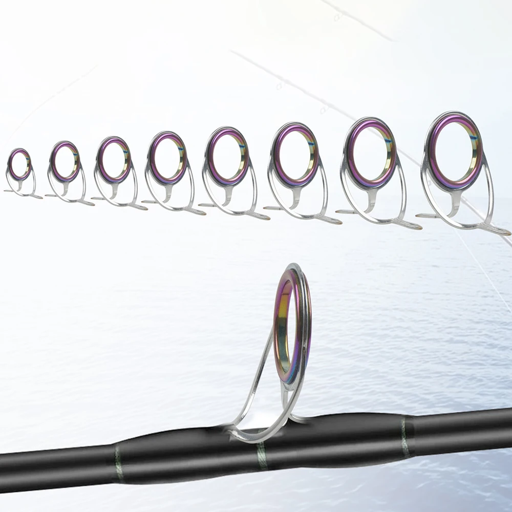 

Fishing Rod Guide Set Stainless Steel 6#-30# Frame Fishing Pole Eye Rainbow Laser Ceramic Ring Fishing Rod Building Repair Kit