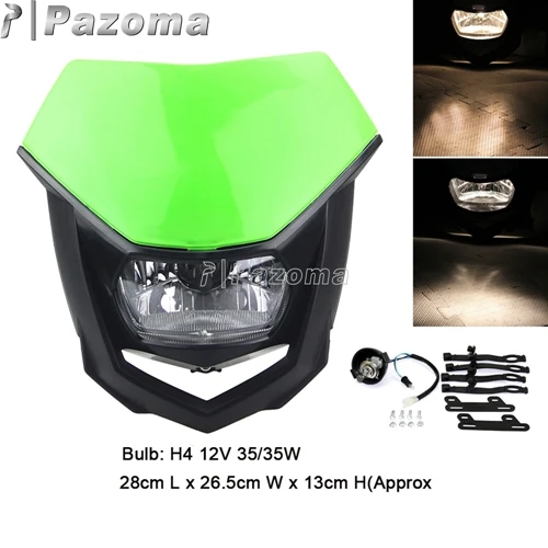 

Для Kawasaki KX KLX KLR KLE ZZR KDX 110 250 Enduro Streetfighter зеленый H4 12 В фары для велосипеда, мотокросса, головной фонарь
