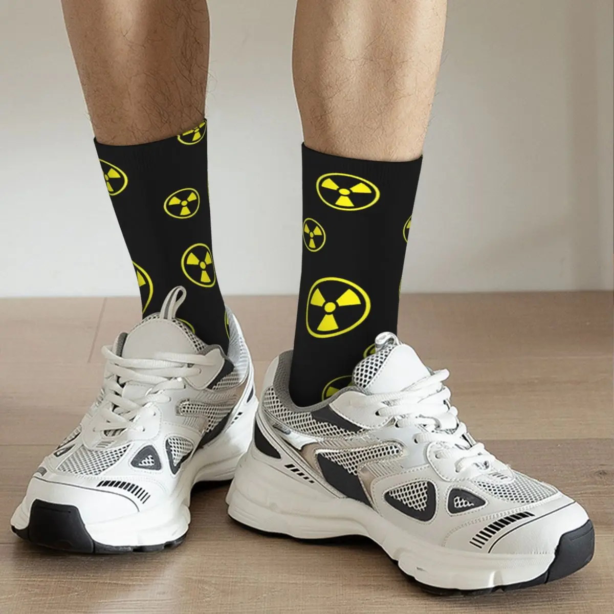 Hip Hop Retro Radioactive Yellow Black Radiation Symbol Crazy Men's Socks Unisex Harajuku Pattern Printed Novelty Crew Sock