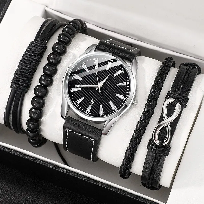 Мужские кварцевые наручные часы с календарем 5 шт