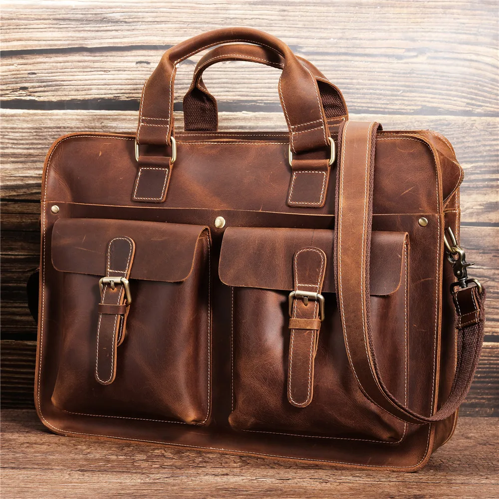 Briefcase Genuine Leather Laptop Bag 15.6