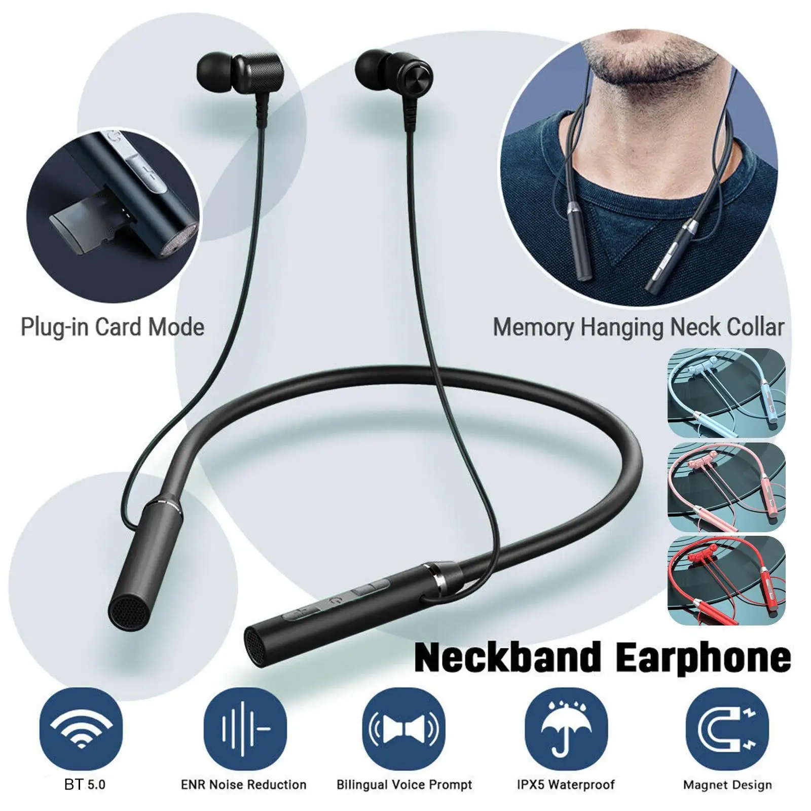 

Magnetic Bluetooth 5.0 Wireless Neckband Earphones Headphones Handsfree Headset Sport Headset With Mic Subwoofe Earphones