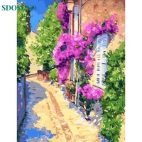 sdoyuno oil painting by numbers flowers road for drawing adult kit on canvas with frame acrylic handpainted paint home decor