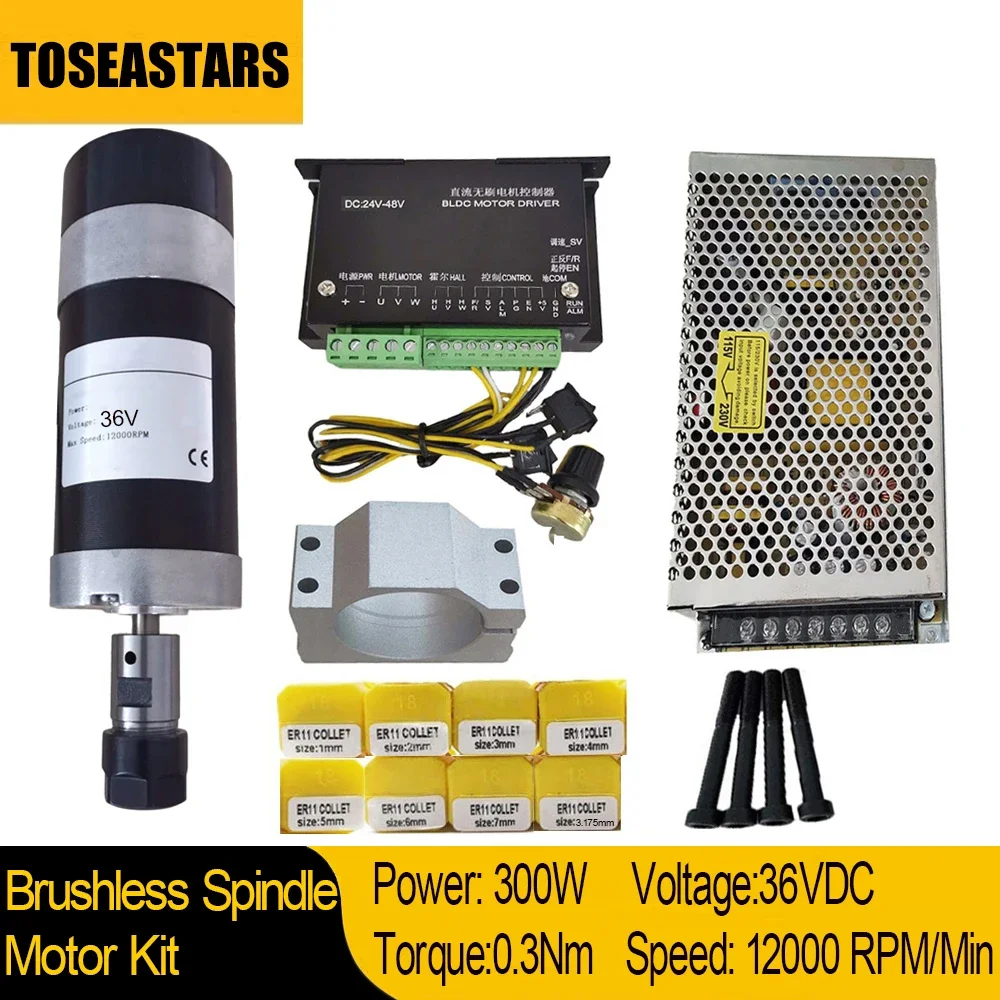 Бесщеточный шпиндель с ЧПУ 300 Вт воздухоохладной 36 В 12000 об/мин датчиком Холла